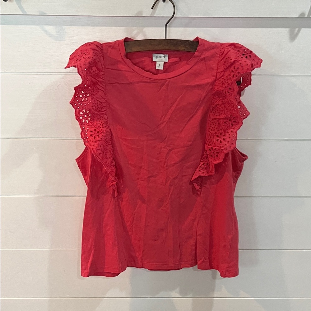 J. Crew Red Eyelet Sleeve Top
